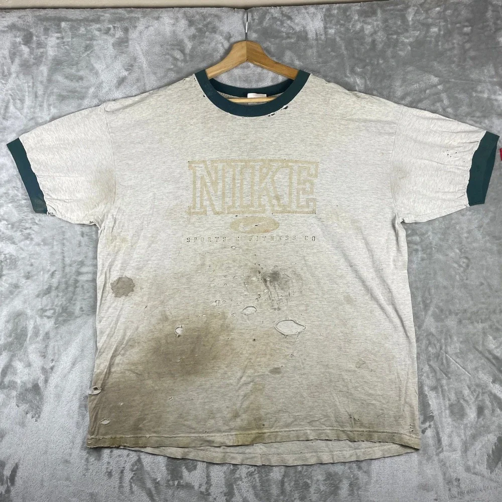 Vintage Nike T Shirt Mens XXL Gray Ringer Thrashed Sun FadedDistressed